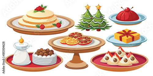 Desserts christmas trees oranges gift jelly cake sweets food holiday celebration party