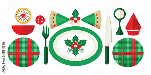 Christmas dinner table setting holiday celebration festive meal decoration design art