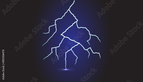 Cracked white lightning illustration on a dark background showing a powerful electric discharge striking the ground.
