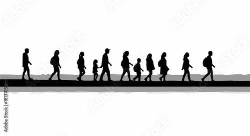 Silhouette of a Group of People Walking Together.