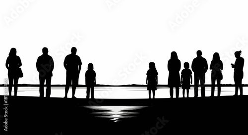 Silhouettes of People Gazing at the Waters Edge.