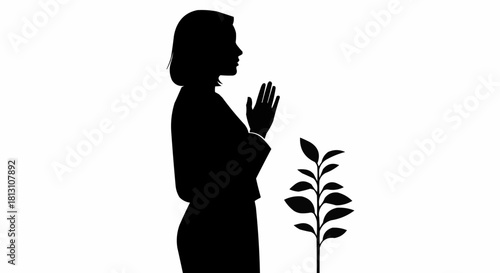 Silhouette of a woman praying for growth and new beginnings.