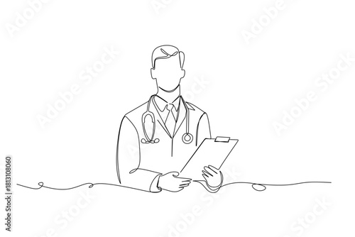 Continuous one line drawing doctor with stethoscop chief medical officer