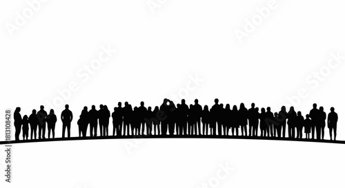 Silhouette of a Large Crowd of People Standing Together.