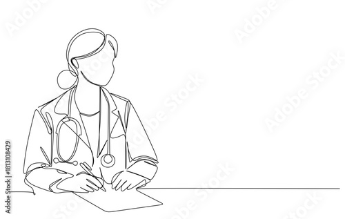 Continuous one line drawing doctor with stethoscop chief medical officer