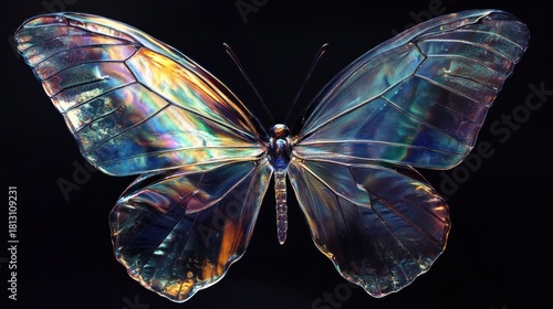 Glasswing Butterfly, its transparent wings refracting light into subtle, shifting auroras, surreal atmospheric phenomenon texture, gentle ethereal lighting