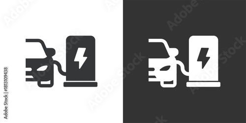 Electric Car Charging in Progress icon. Solid glyph series icon