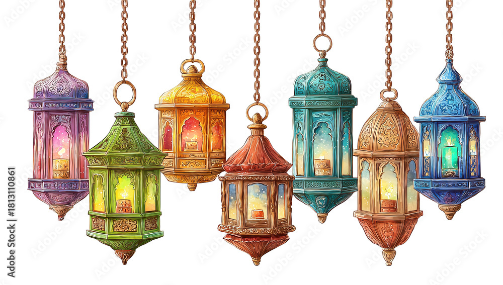 Obraz premium Musllim Traditional ornate oriental lantern with bokeh blur background Ai generated image