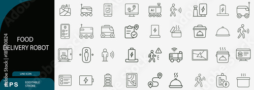 Food delivery robot automated service line icons collection vector illustration set