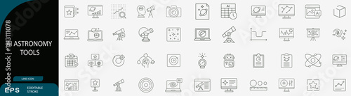 AI astronomy tools line icons space science vector set