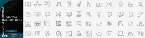 Deepfake detection tool line icons security analysis vector set