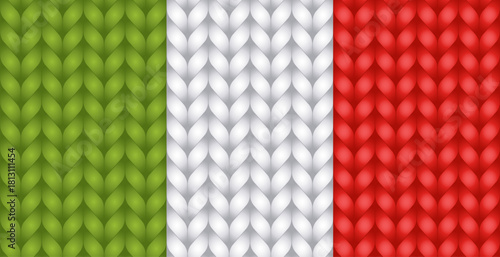 Knitted Italian flag. Creative seamless pattern with knitted texture in the colors of the Italy flag. Realistic accurate knitted fabric texture. Vector illustration
