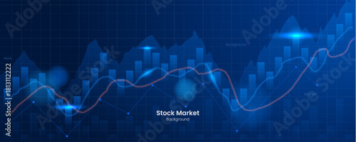 Blue stock market background with a rising graph.