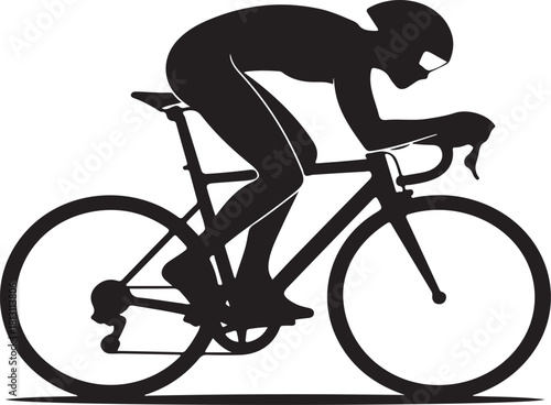 Black silhouette of a cyclist in aerodynamic racing position on a road bicycle road bike
