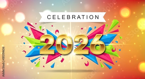 Wallpaper Mural Happy New Year 2026 Celebration - Golden Numbers with Confetti Burst and Bokeh Lights Torontodigital.ca