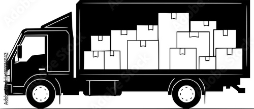 Cargo Truck 🚚 transportation, delivery, boxes. Fast delivery or logistic transport. Easy colour change. City commercial delivery truck template. Vector isolated on white background 