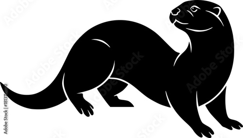 Otter River Acrobat silhouette, Playful Otter silhouette, River Otter Black and White Illustration, Retro Otter Vector, Retro Styled Otter Illustration
