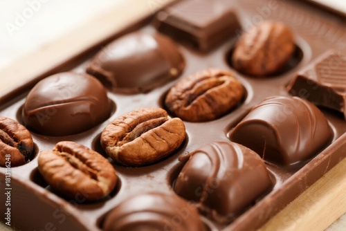 Wallpaper Mural Assorted chocolate candies with pecan nuts in a box Torontodigital.ca