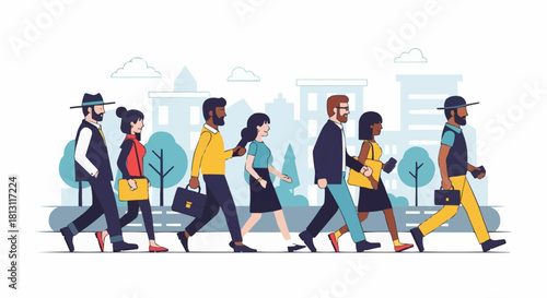Diverse Group of People Walking in a City.
