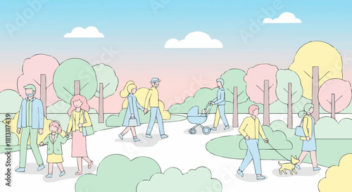 People Enjoying a Day in the Park Illustration.