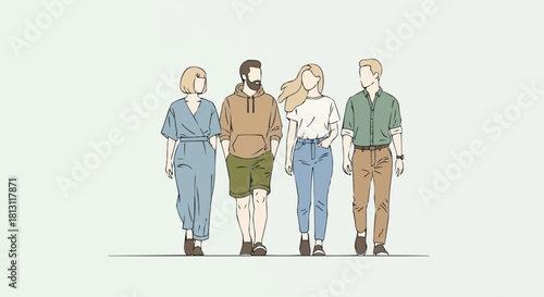Diverse group of young adults walking together in casual fashion.