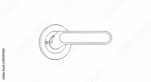 Minimalist line art sketch of a modern door handle on a circular rose.