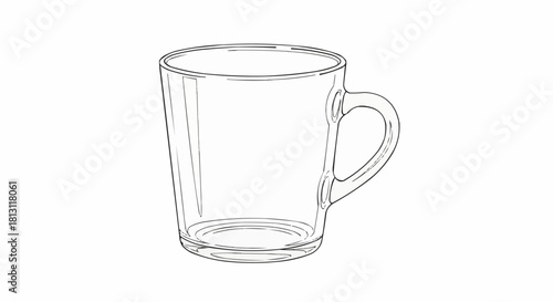 Clear Glass Mug Illustration - Simple Line Art for Beverage Container.