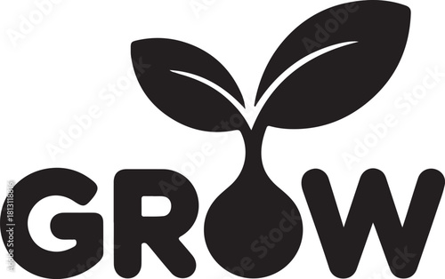 Grow text with seedling icon
