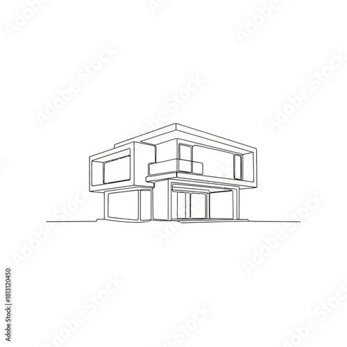 Modern House Line Art - Minimalist Architectural Design.