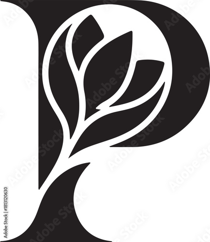 Stylized letter p with botanical elements