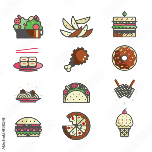 Street Food icon set draw style