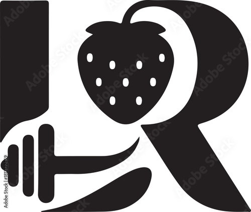 Health and fitness icon with strawberry and dumbbell