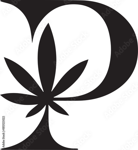 Letter p cannabis leaf logo