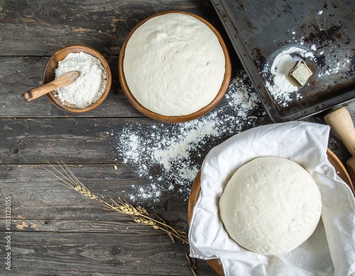 Middle Eastern Bread Preparation Ball Flattened Puffed Dough Baking Sheet Scene