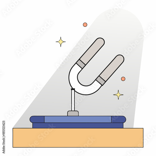 Illustration of a horseshoe magnet displayed under a spotlight isolated on