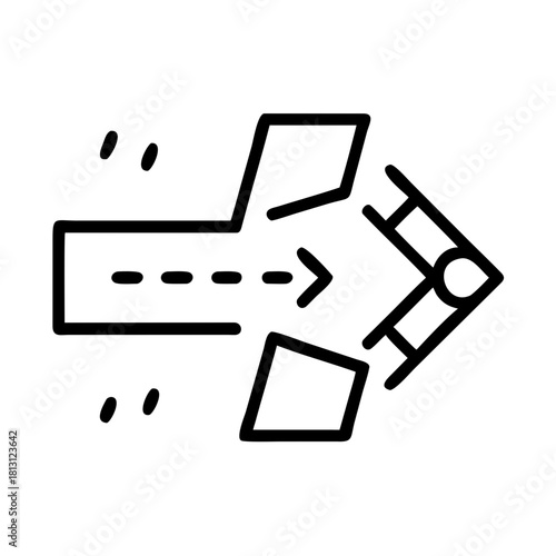 Line art icon representing a broken arrow path or process flow isolated on
