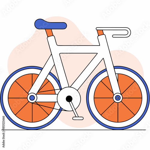 Minimalist illustration of a white and orange bicycle isolated on