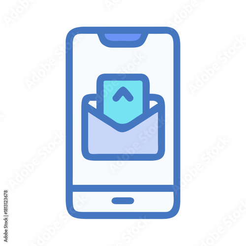 Mobile phone screen displaying an outgoing message or email icon isolated on