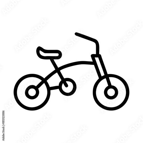 Simple black and white line icon of a childs tricycle isolated on