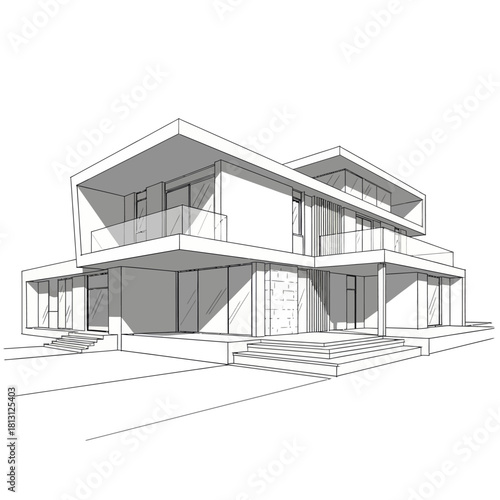 Modern Architectural Sketch of a Contemporary House Design.