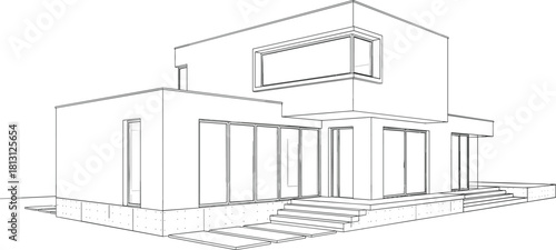 Detailed Architectural Vector Outline of a Modern Luxury House or Villa, Illustrating Real Estate, Home Design, Contemporary Living, and Residential Property
