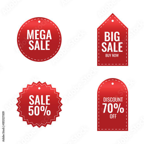 Big sale, discount, special offer sale banners. Red tags and stickers. Vector illustration.
