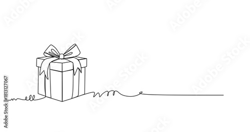 Gift card. Gift Box , continuous one line drawing style, vector design