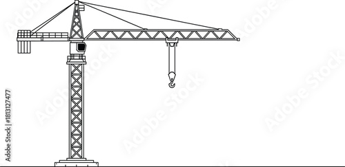 Continuous Line Art Vector Illustration of a Large Tower Crane, Representing Construction, Engineering, Heavy Lifting, Real Estate Development, and Industrial Equipment