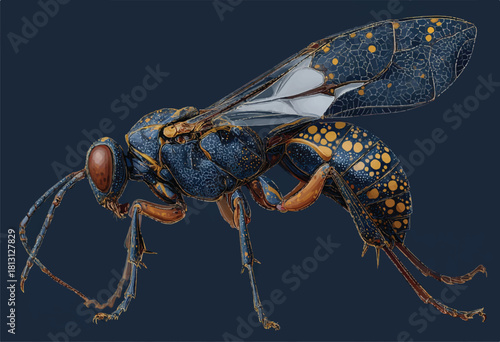 Exquisite jewel wasp illustration showcasing intricate details and vibrant colors