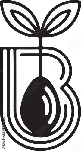 Stylized letter b with plant sprout logo