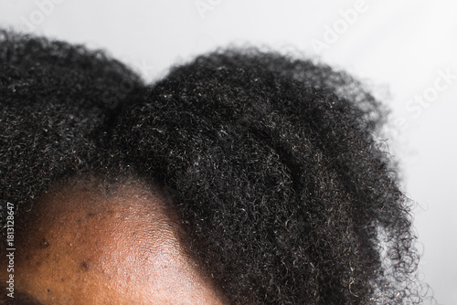 Canvas Print Black afro curly hair with shrinkage, Type 4c hair that is wet with a white back