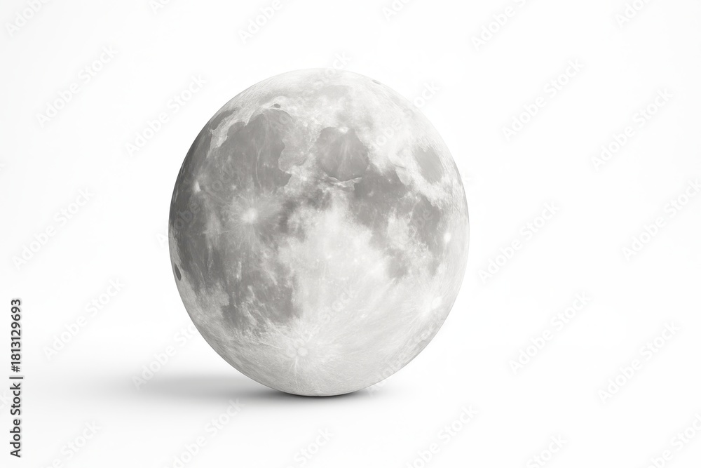 Obraz premium Highly detailed full moon sphere centered on pure white background studio astronomy object for night sky illustration science education poster and celestial decor design