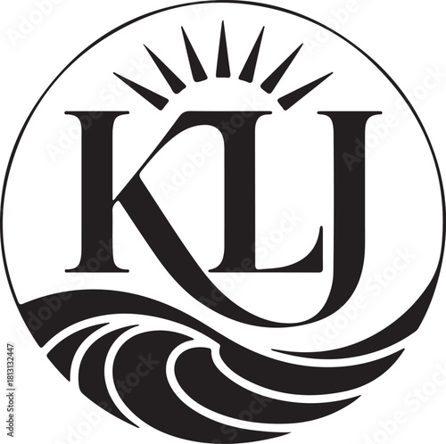 Klj monogram logo with sun and waves