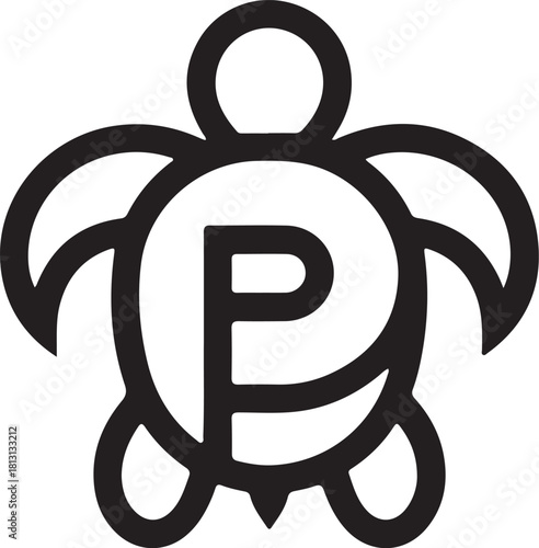 Stylized sea turtle logo with letter p